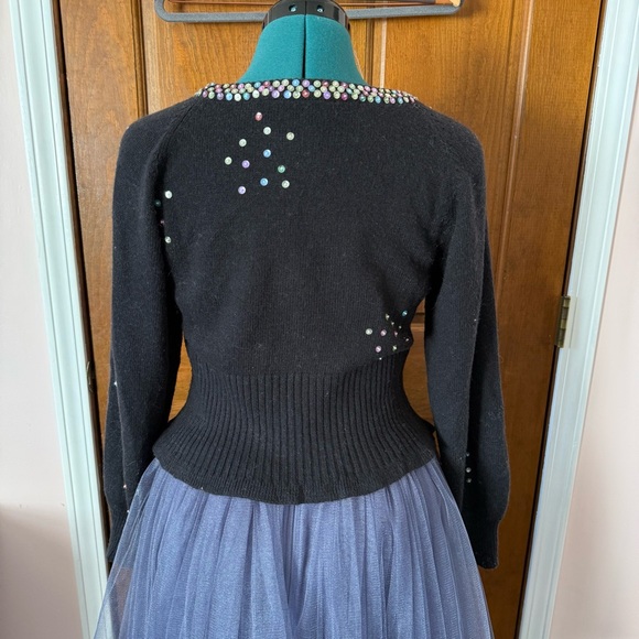 Loveshackfancy Doodle Sweater Black with Pastel Sequin Bow Small - Picture 4 of 6